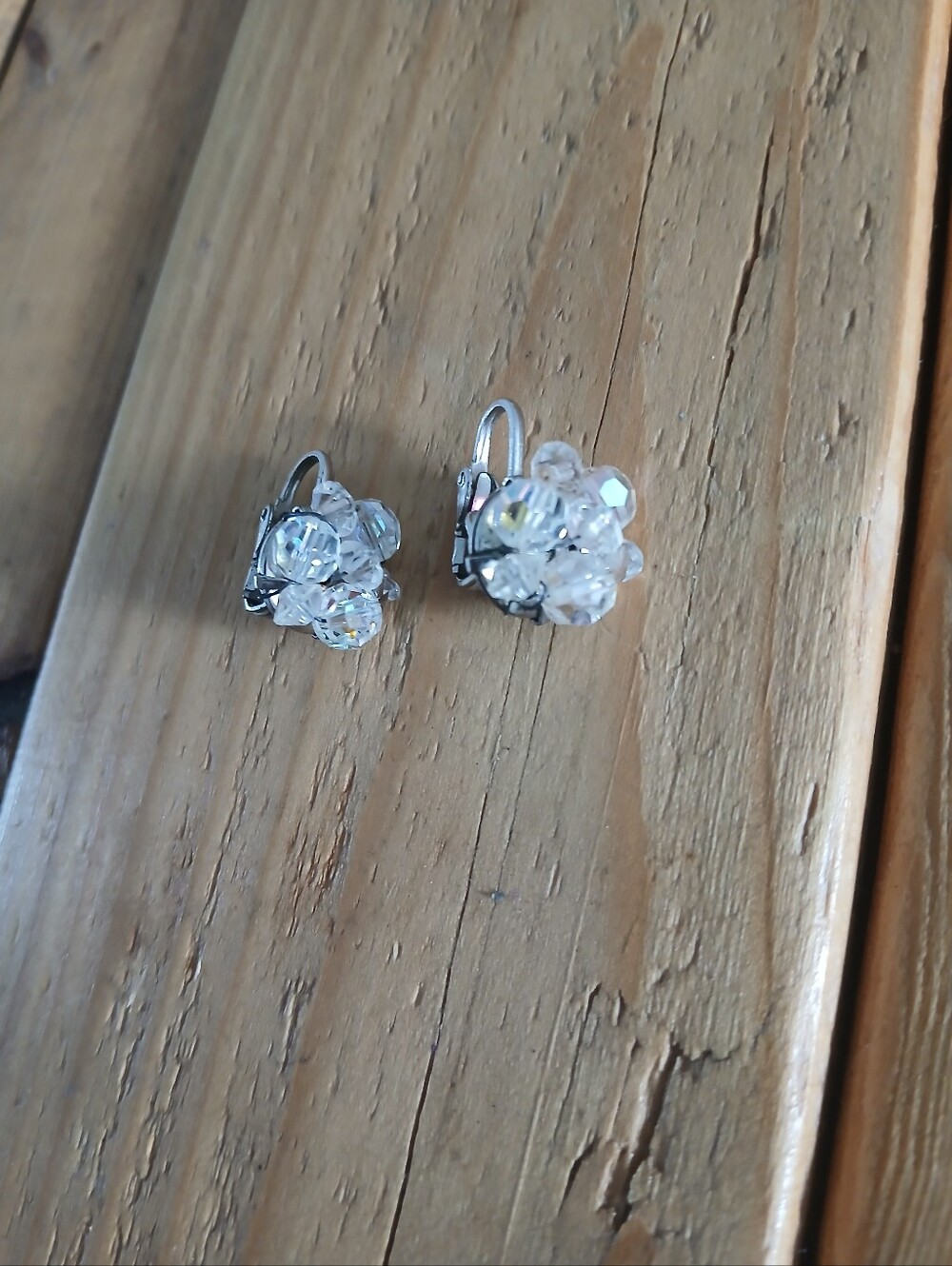 1950-1960 Vintage Crystal Clip-On Earrings - Clear Iridescent